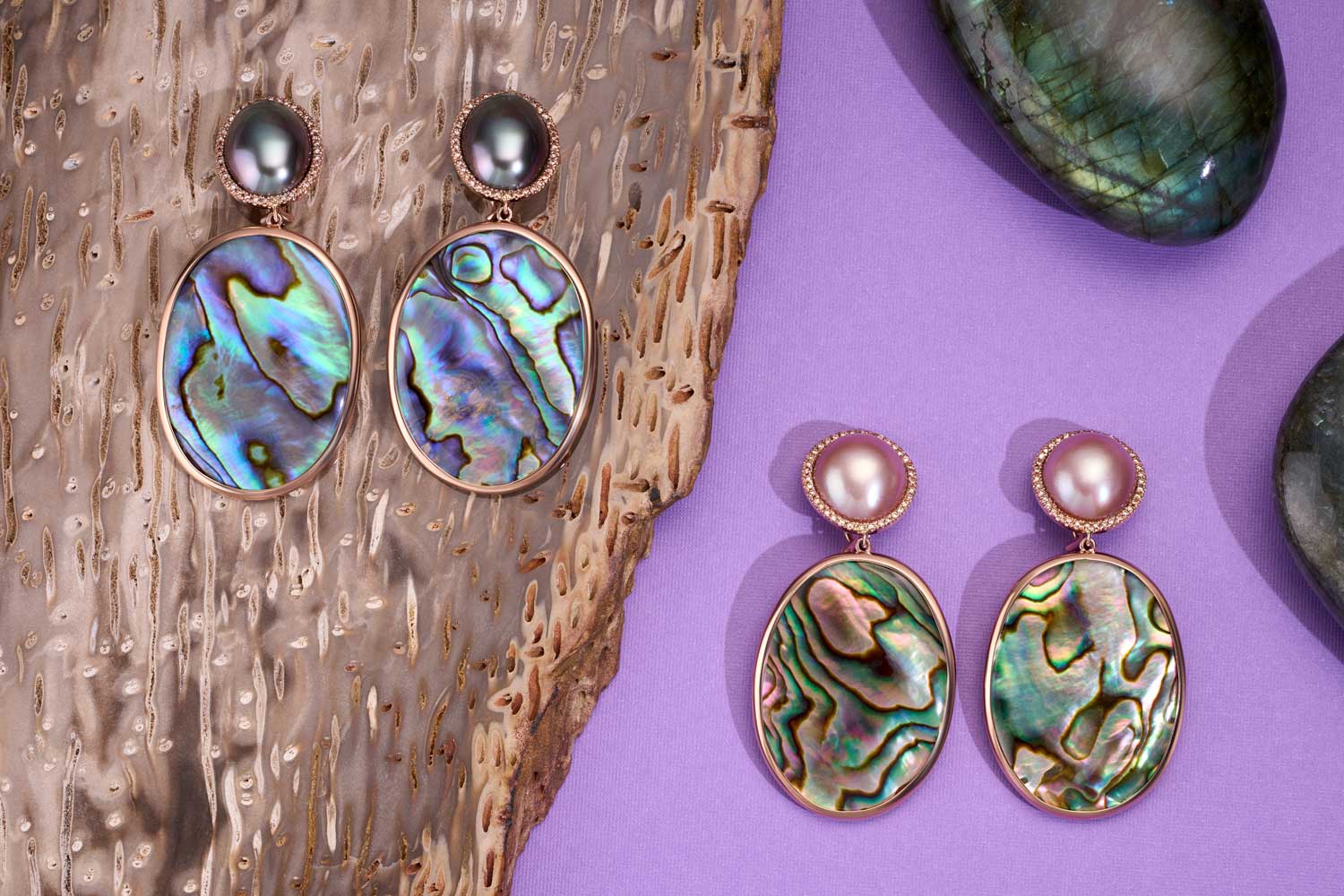 Makena Button Earclips in Blue & Green Abalone